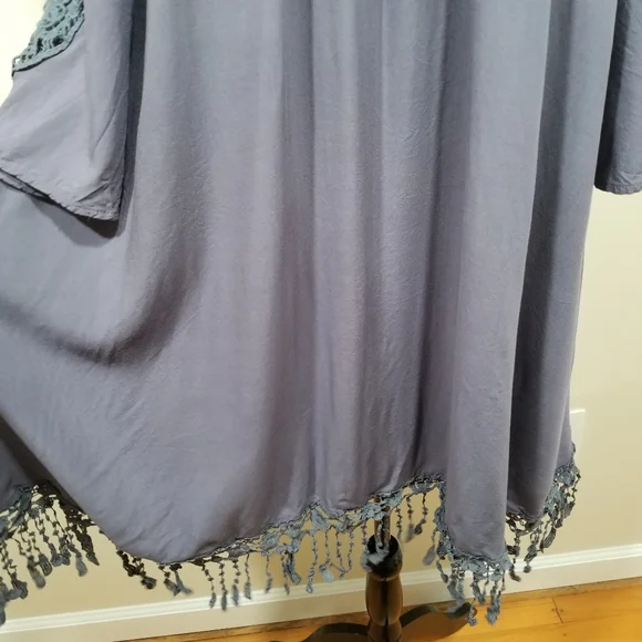 Strappy Midi Boho  Dress with Shoulders Down, Very Light Dark Blue Color, SIZE L - Picture 7 of 17